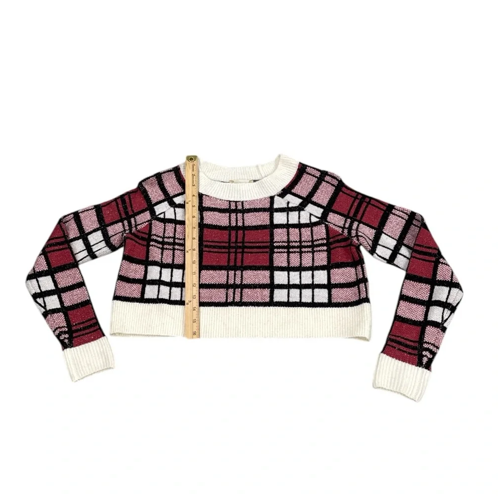 Altar’d State Pink White Plaid Pullover Cropped Sweater